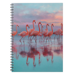 Pastel Flamingos Sunset Water Reflection Notebook