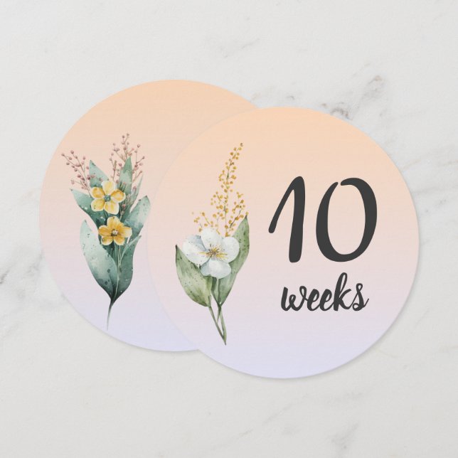 Pastel Floral 10-11 Weeks Pregnancy Milestone Card (Front/Back)