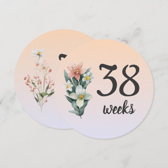Pastel Floral 38-39 Weeks Pregnancy Milestone Card (Front/Back)
