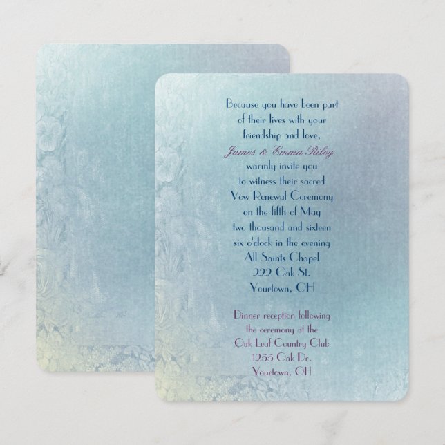 Pastel  Floral Abstract Vow Renewal Invitation (Front/Back)