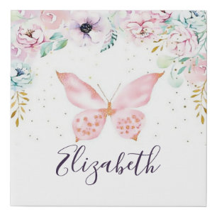 Pastel floral and butterfly baby  faux canvas print