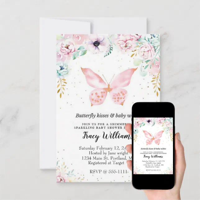 Pastel floral and butterfly baby shower invitation Zazzle