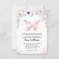 Pastel floral and butterfly baby shower invitation