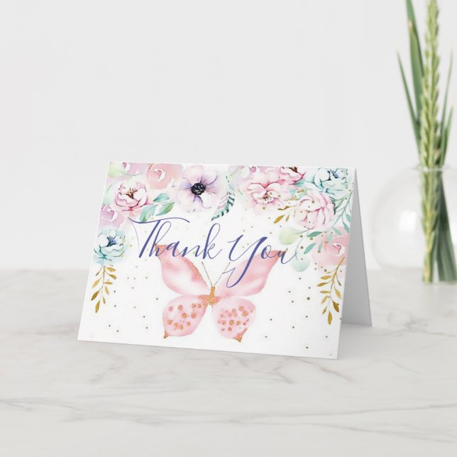Pastel floral and butterfly baby shower  thank you (Front)