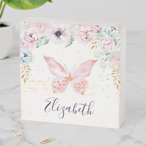 Pastel floral and butterfly baby  wooden box sign