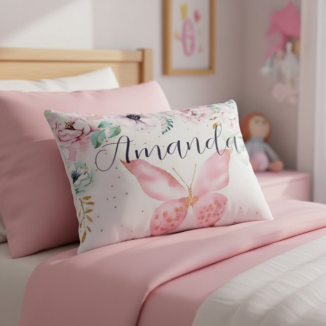 Pastel floral and butterfly personalized accent pillow (Creator Uploaded)
