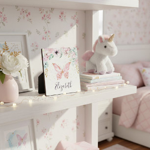 Pastel floral and butterfly personalized plaque