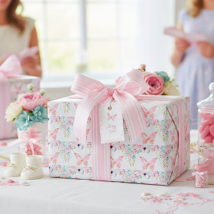 Pastel floral and butterfly wrapping paper