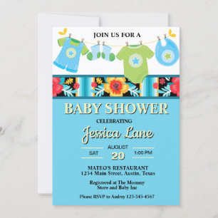 Pastel Floral and Plaid Boy Baby Shower Invitation