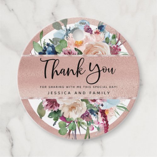 Pastel Floral and Rose Gold Quinceaera Favor Tags