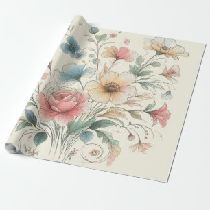 pastel floral art water colors wrapping paper