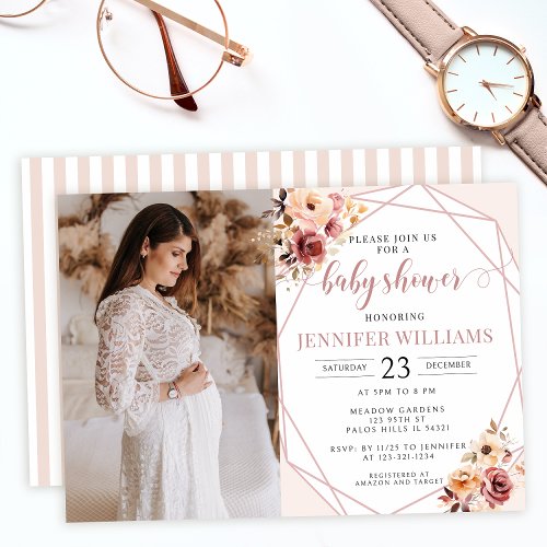 Pastel floral baby girl shower photo invitation