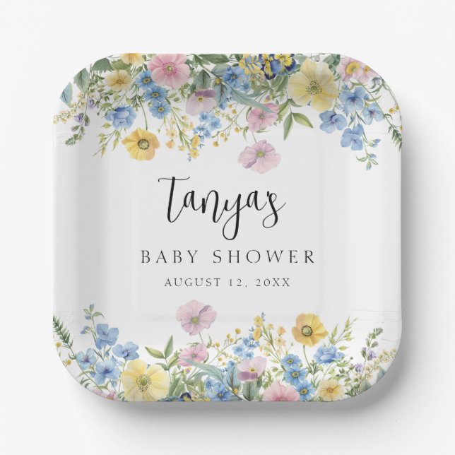 Pastel Floral Baby in Bloom Shower Paper Plates (Front)