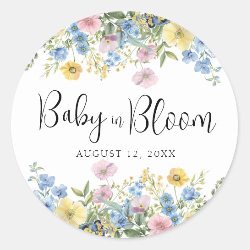 Pastel Floral Baby in Bloom Watercolor Invitation Classic Round Sticker