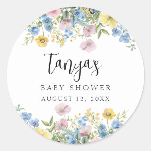 Pastel Floral Baby in Bloom Watercolor Invitation Classic Round Sticker