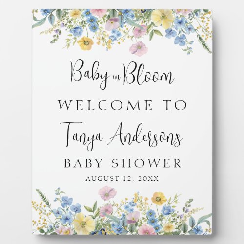 Pastel Floral Baby in Bloom Watercolor Welcome Plaque
