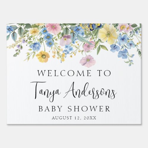 Pastel Floral Baby in Bloom Watercolor Welcome Sign