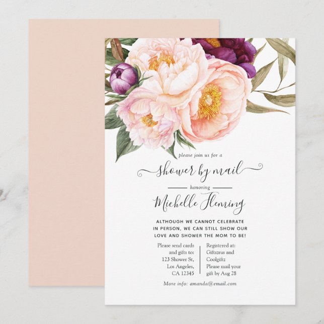 Pastel Floral Baby Shower by Mail Invitation (Front/Back)