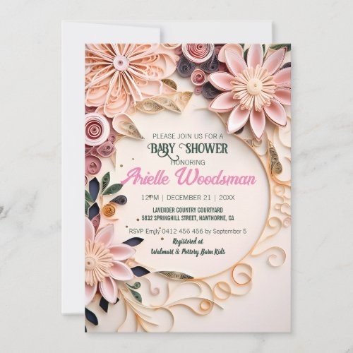 Pastel Floral Baby Shower Customized Paper Quill Invitation