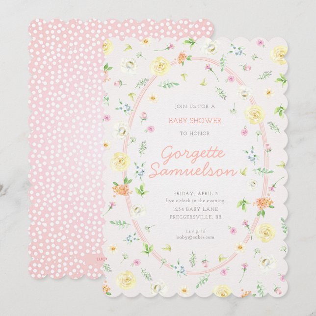 Pastel Floral Baby Shower Invitation (Front/Back)
