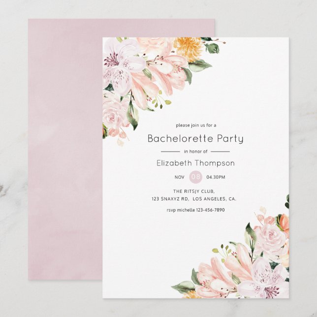 Pastel Floral Bachelorette Party Invitation (Front/Back)