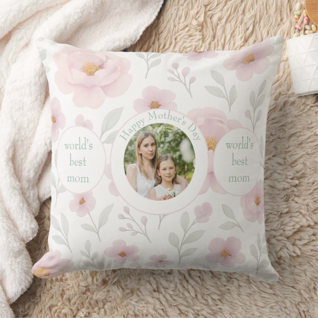 Pastel Floral Background & Photo - Personalized Throw Pillow (Blanket)