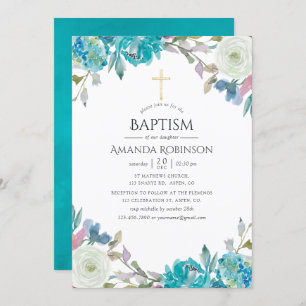 Pastel Floral Baptism or Christening Invitation