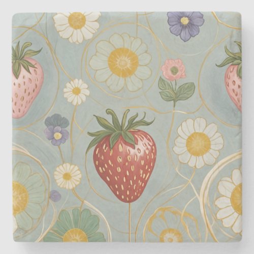 Pastel Floral  Berry Delight Stone Coaster