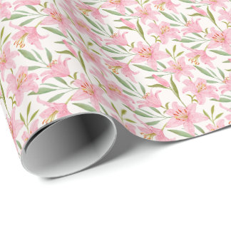 Pastel floral bloom lily pink green wrapping paper