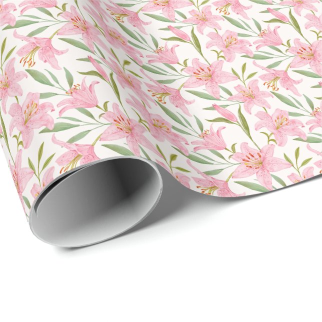 Pastel floral bloom lily pink green wrapping paper (Roll Corner)