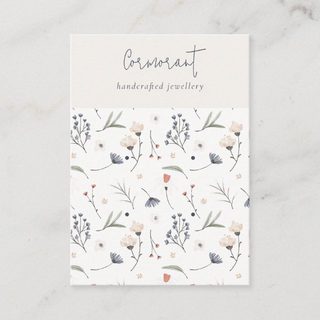 Pastel Floral Blue Script 2 Earring Stud Holder Business Card (Front)