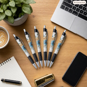 Pastel Floral Blue Yellow Home Office Writing Pen