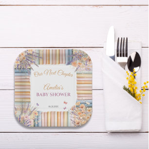 Pastel Floral Book Theme Baby Shower Paper Plates
