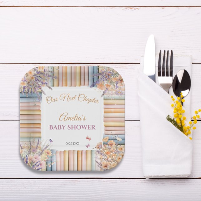 Pastel Floral Book Theme Baby Shower Paper Plates (Creator Uploaded)