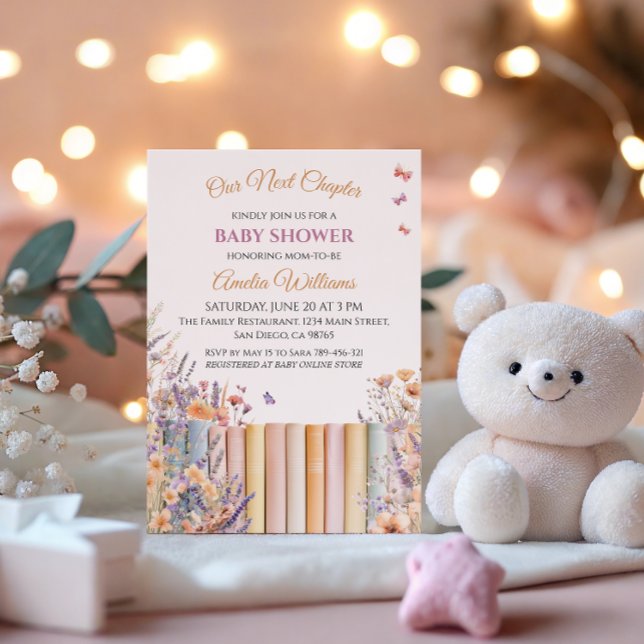 Pastel Floral Book Themed Baby Shower Invitation (Creator Uploaded)
