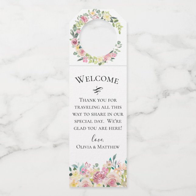 Pastel Floral Bouquet Bottle Hanger Tag (Front)
