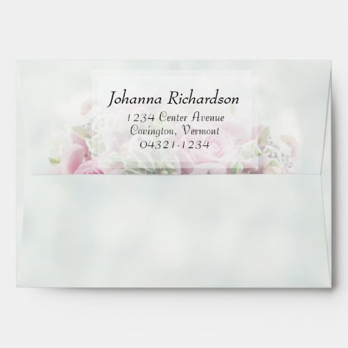 Pastel Floral Bouquet Pink Roses Wedding Envelope