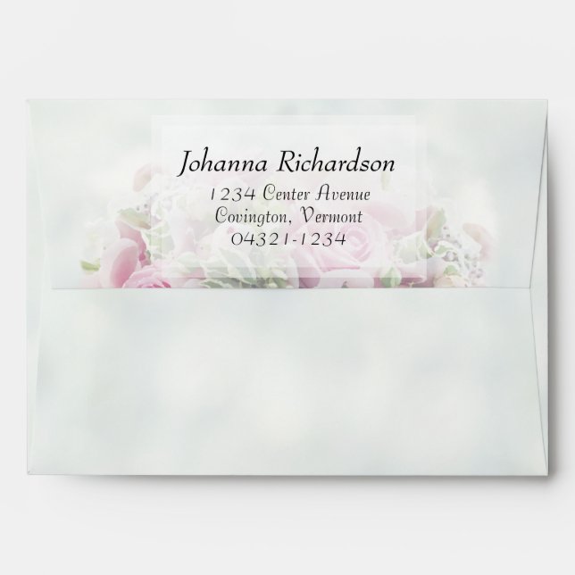 Pastel Floral Bouquet Pink Roses Wedding Envelope (Back (Top Flap))
