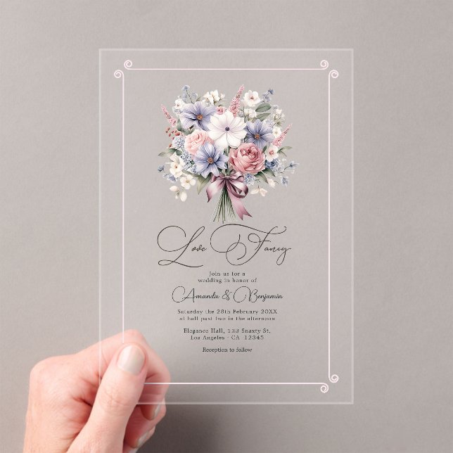 Pastel Floral Bouquet Romantic Love Fancy Wedding Acrylic Invitations (Insitu (Handheld))