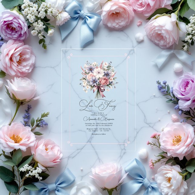 Pastel Floral Bouquet Romantic Love Fancy Wedding Acrylic Invitations (Pastel Floral Bouquet Romantic Love Fancy Wedding Acrylic Invitations)