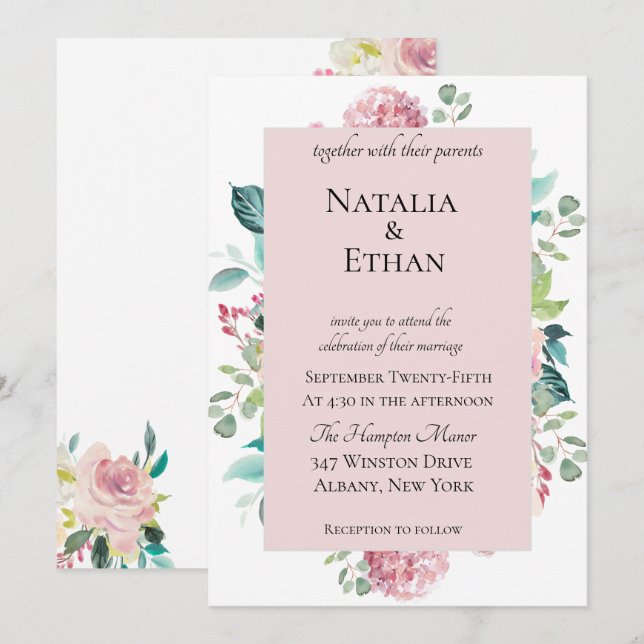 Pastel Floral Bouquet Wedding Invitation (Front/Back)