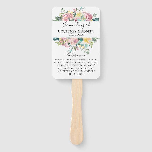 Pastel Floral Bouquet Wedding Program Fans (Front)