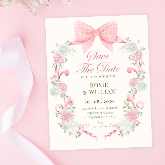 Pastel floral bow elegant  save the date (Creator Uploaded)