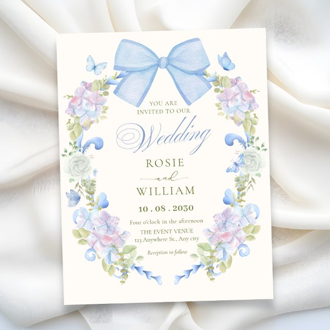 Pastel floral bow wedding invitation (Creator Uploaded)