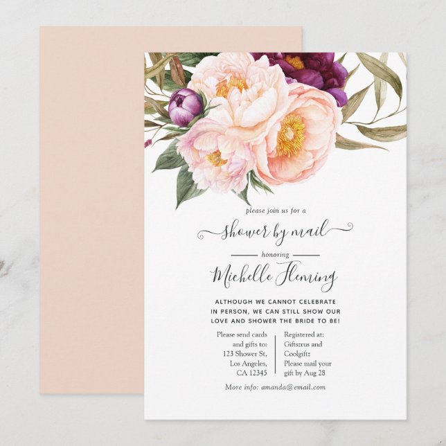 Pastel Floral Bridal Shower by Mail Invitation (Front/Back)