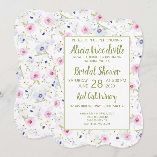 Pastel Floral Bridal Shower Invitation (Front/Back)