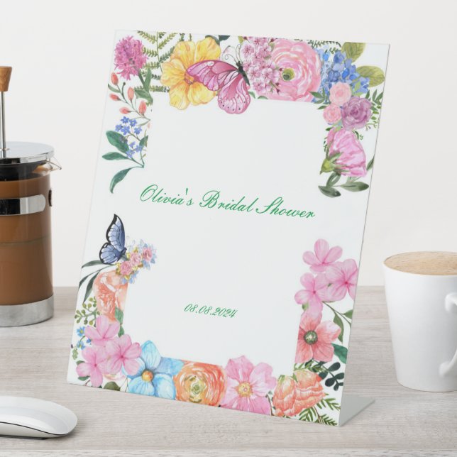 Pastel Floral bridal shower  Pedestal Sign (In SItu)