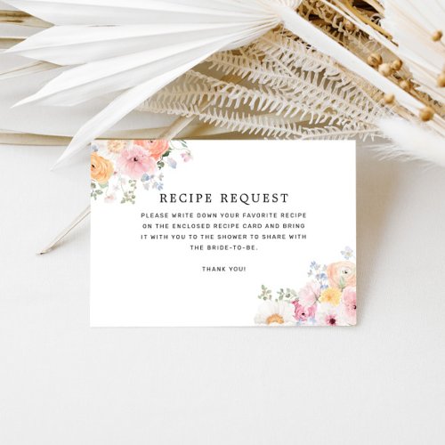 Pastel Floral Bridal Shower Recipe Request Enclosure Card