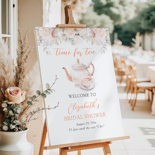 Pastel Floral Bridal Shower Tea Party Welcome Sign (Creator Uploaded)