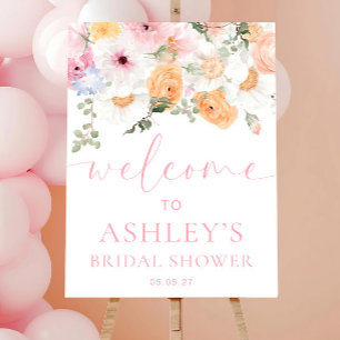 Pastel Floral Bridal Shower Welcome Sign – Pink